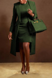 Turndown Collar Slim Waist Back Slit Blazer Sleeveless Dress Two-Piece Set