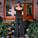 Women's Clothing Off Shoulder Short Sleeve Slim Waist Chic Jumpsuit Evening Party Wear