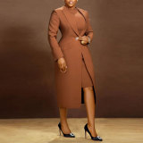 Turndown Collar Slim Waist Back Slit Blazer Sleeveless Dress Two-Piece Set