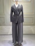 African Plus Size Women's Fashion Casual Suit Chic Fringe Two-Piece Pants Set