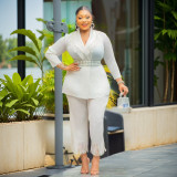 African Plus Size Women's Fashion Casual Suit Chic Fringe Two-Piece Pants Set