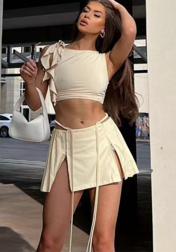 Summer Women's Zipper High Waist A-Line Pleated Skirt