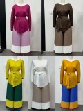 African Plus Size Women's Clothing Casual Fashion Color Matching Loose Two-Piece Pants Set