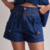 Summer Women's Casual Loose Denim Shirt Shorts Set