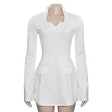 Spring Solid Color V-Neck Long Sleeve Slim Short Sexy Women's Dress