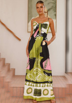 Casual Fashion Printing Lace-Up Strap Women Jumpsuit