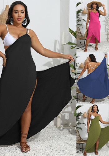 Plus Size Women's Shawl One-Piece Irregular Beach Multi-Wear Strap Cross Dress