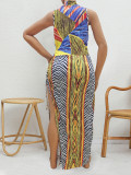 Plus Size Women's Printing Sleeveless Slit Maxi Dress