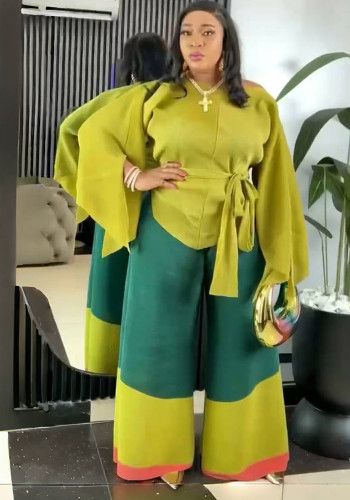 African Plus Size Women's Clothing Casual Fashion Color Matching Loose Two-Piece Pants Set