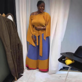 African Plus Size Women's Clothing Casual Fashion Color Matching Loose Two-Piece Pants Set