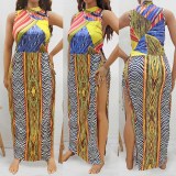 Plus Size Women's Printing Sleeveless Slit Maxi Dress
