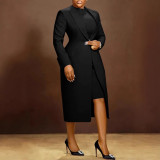Turndown Collar Slim Waist Back Slit Blazer Sleeveless Dress Two-Piece Set
