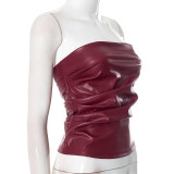Spring Solid Color Sexy Leather Strapless Slim Women's Top