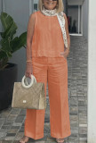 Summer Women's Linen Solid Color Sleeveless Top Wide-Leg Trousers Two-Piece Set