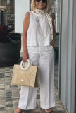 Summer Women's Linen Solid Color Sleeveless Top Wide-Leg Trousers Two-Piece Set
