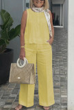 Summer Women's Linen Solid Color Sleeveless Top Wide-Leg Trousers Two-Piece Set