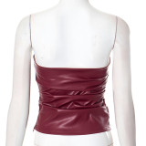 Spring Solid Color Sexy Leather Strapless Slim Women's Top