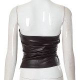 Spring Solid Color Sexy Leather Strapless Slim Women's Top