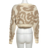 Autumn Fashion Color Matching V-Neck Buttoned High Waist Slim Women Knitting Top