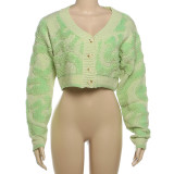 Autumn Fashion Color Matching V-Neck Buttoned High Waist Slim Women Knitting Top