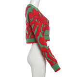 Autumn Fashion Color Matching V-Neck Buttoned High Waist Slim Women Knitting Top