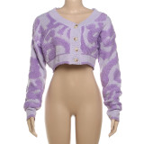 Autumn Fashion Color Matching V-Neck Buttoned High Waist Slim Women Knitting Top