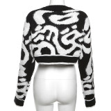 Autumn Fashion Color Matching V-Neck Buttoned High Waist Slim Women Knitting Top