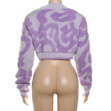 Autumn Fashion Color Matching V-Neck Buttoned High Waist Slim Women Knitting Top