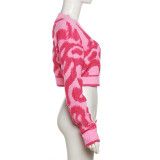 Autumn Fashion Color Matching V-Neck Buttoned High Waist Slim Women Knitting Top