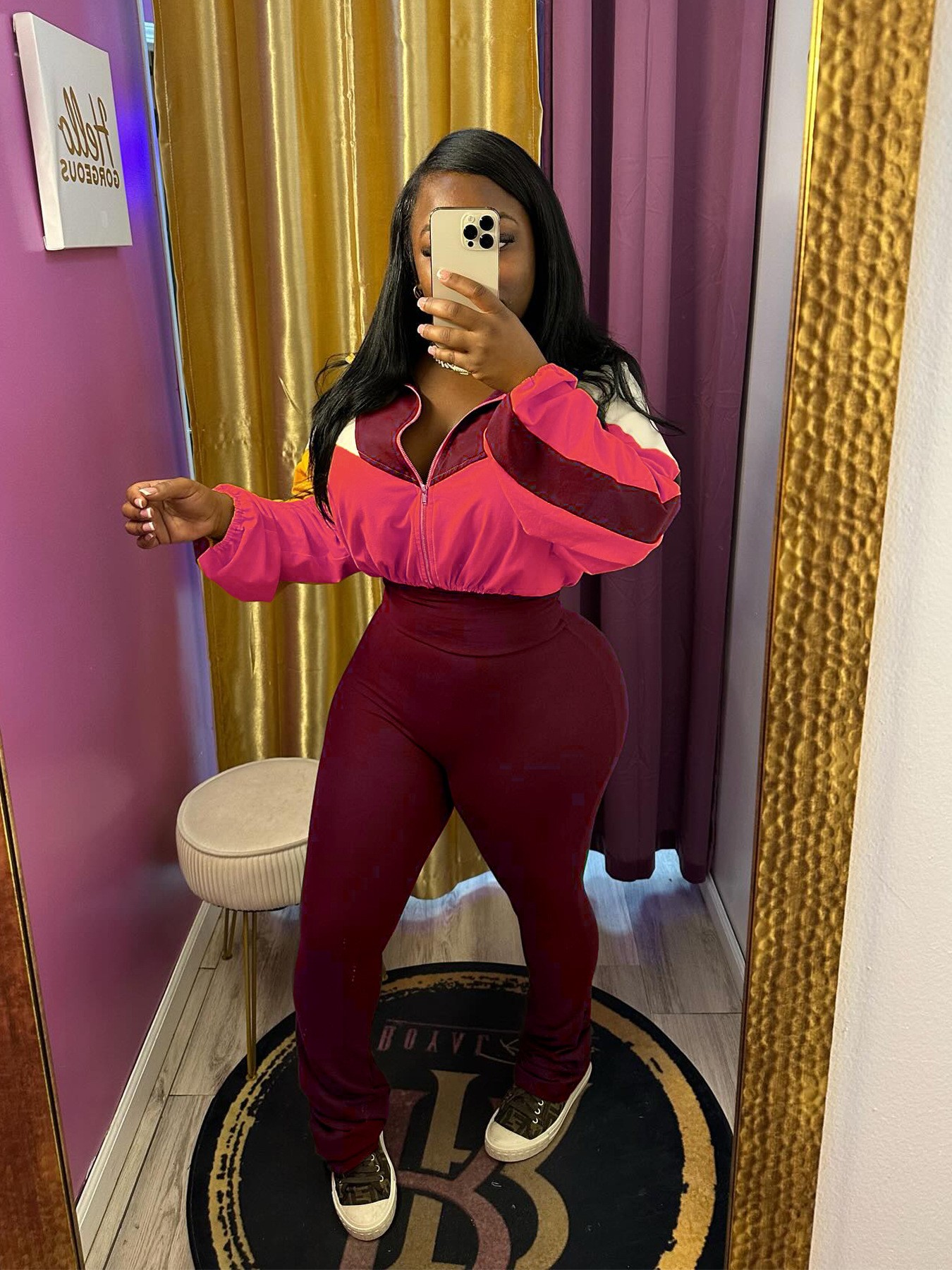 Sports Casual Women's Color Matching Crop High Waist Micro Bell Two-Piece Pants Set