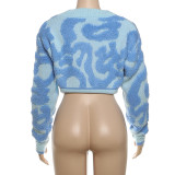 Autumn Fashion Color Matching V-Neck Buttoned High Waist Slim Women Knitting Top