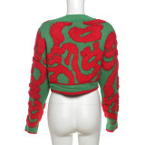 Autumn Fashion Color Matching V-Neck Buttoned High Waist Slim Women Knitting Top