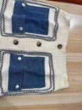 Women Patchwork single-breasted Denim pocket sweater