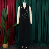 Women's Turndown Collar Sexy Fashion Chain Casual Wide Leg Africa Jumpsuit