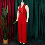 Women's Turndown Collar Sexy Fashion Chain Casual Wide Leg Africa Jumpsuit
