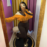 Women Colorblock Zipper Top and Pant Sports Two-Piece Set