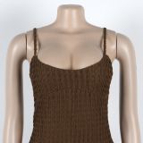 Women Sexy Hollow Wide-leg knitting Suspender Patchwork Contrast Jumpsuit
