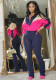 Women Colorblock Zipper Top and Pant Sports Two-Piece Set