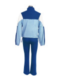Women Colorblock Zipper Top and Pant Sports Two-Piece Set