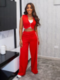 Women Sleeveless Crop Top and Casual Long Pants Two-Piece Set