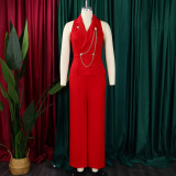 Women's Turndown Collar Sexy Fashion Chain Casual Wide Leg Africa Jumpsuit