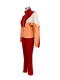 Women Colorblock Zipper Top and Pant Sports Two-Piece Set