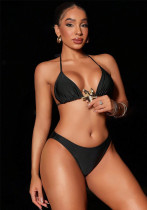 Solid Triangle Sexy Halter Neck Lace-Up Starfish Decoration Bikini Women Swimsuit