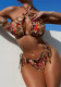 Women Sexy Leopard Print Lace-Up Ruffled Bikini Swimsuit