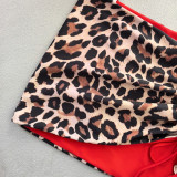 Women Sexy Leopard Print Lace-Up Three-Piece Bikini Swimsuit