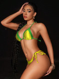 Women Satin Contrast Three-Piece Sexy Lace-Up Bikini Swimsuit