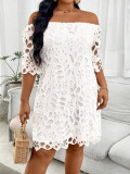 Women elegant Solid hollow laceOff Shoulder off-shoulder half-sleeve dress