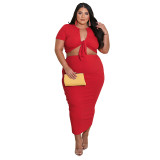 Women Summer Casual Lace Up Crop Top and Skirt Two-piece Set