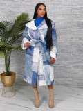 Women Denim patch print Turndown Collar lace-up jacket