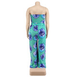 Plus Size Women summer sleeveless rose flower Strapless Jumpsuit